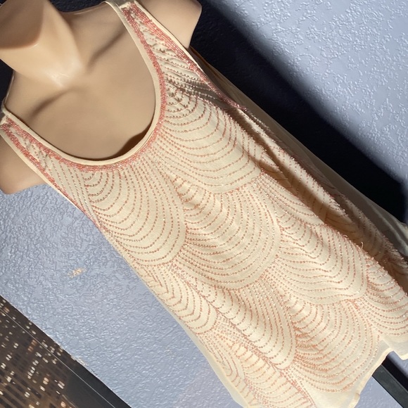 hazel Tops - ANTHROPOLOGIE - tank: beige lined with pink beading - L